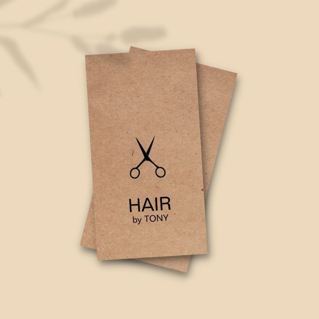 Cool Elegant Kraft Paper Black Scissor Hairstylist Business Card (Creator Uploaded)