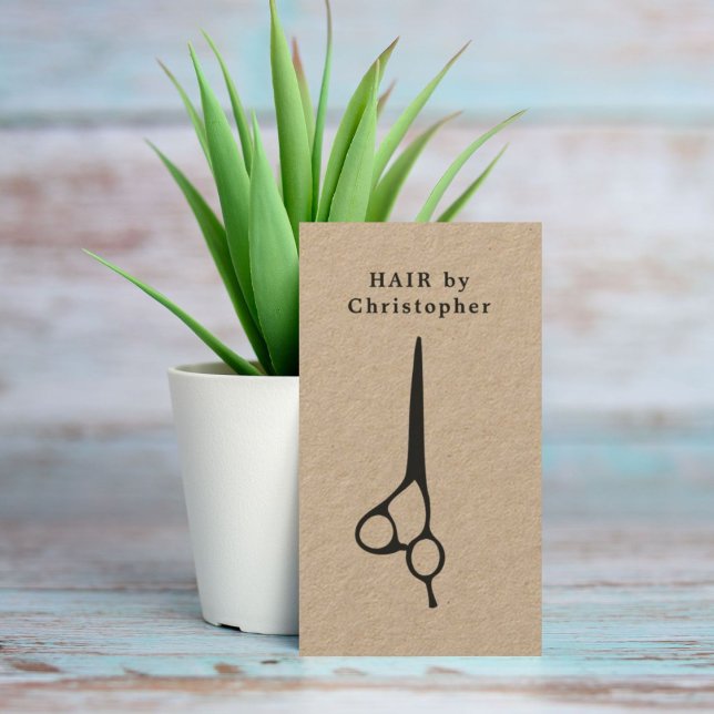 Cool Elegant Kraft Paper Black Scissor Hairstylist Business Card (Creator Uploaded)