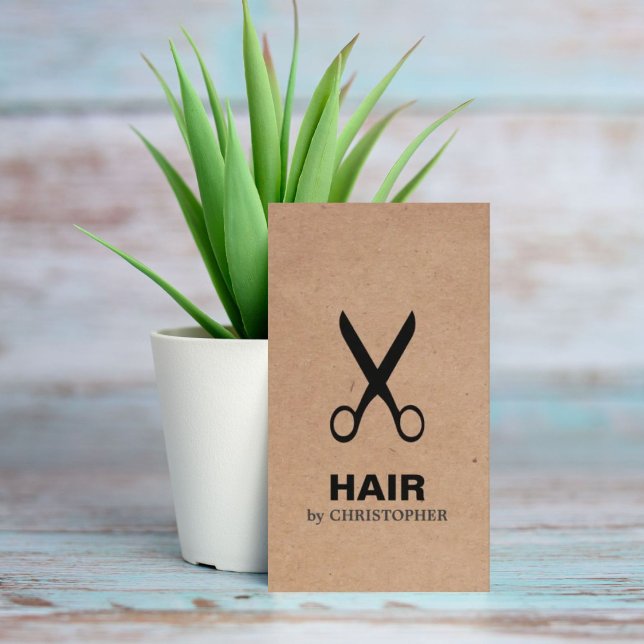 Cool Elegant Kraft Paper Black Scissor Hairstylist Business Card (Creator Uploaded)