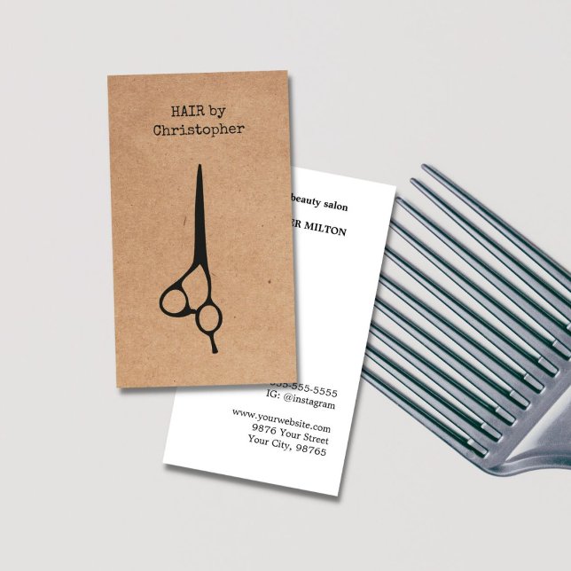 Cool Elegant Kraft Paper Black Scissor Hairstylist Business Card (Creator Uploaded)