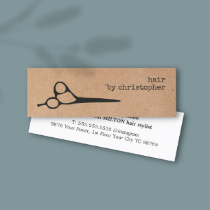 Cool Elegant Kraft Paper Black Scissor Hairstylist Mini Business Card