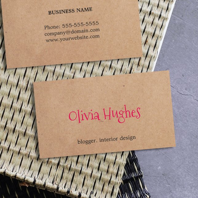 Cool Elegant Kraft Paper Pink Interior Designer Business Card (Creator Uploaded)
