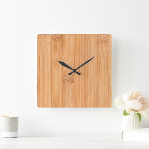 Cool elegant light brown bamboo wood print square wall clock