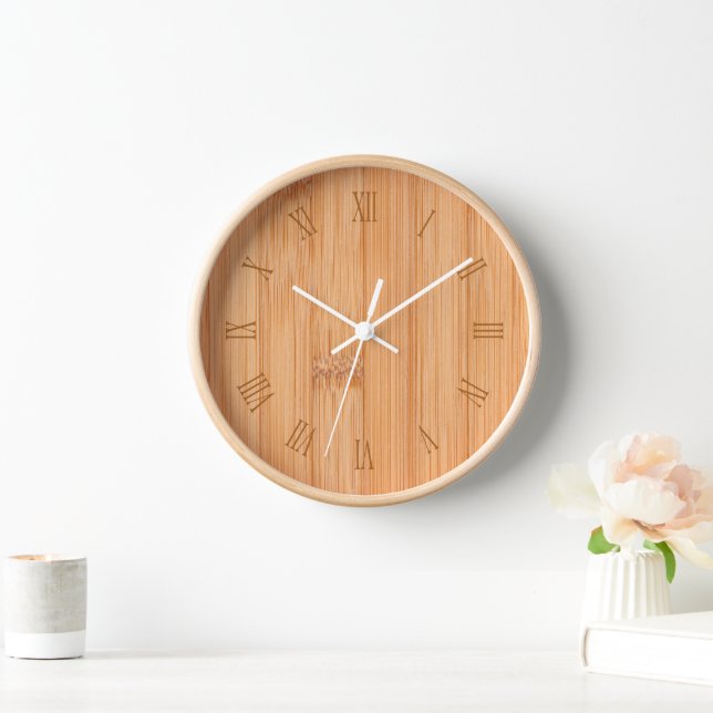 Cool elegant light brown bamboo wood roman numbers clock (Home)