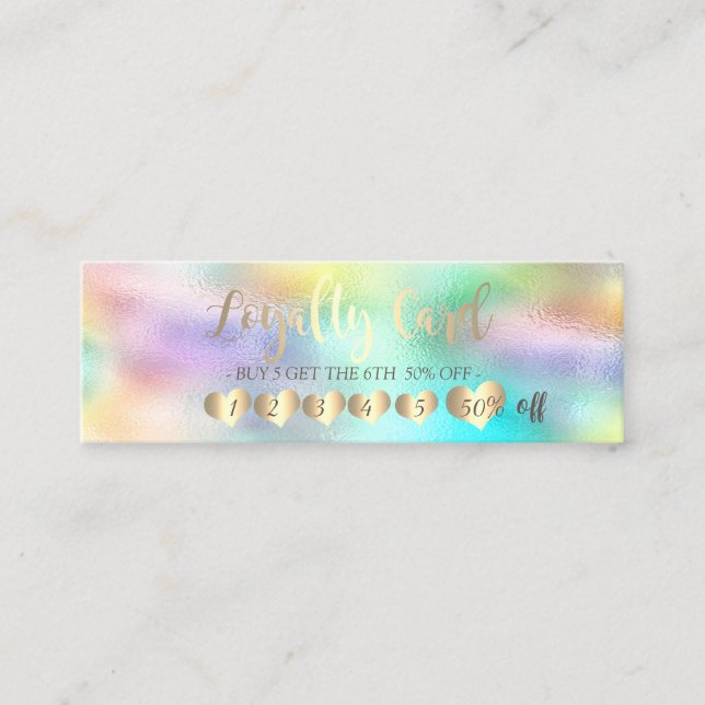 Cool Elegant Professional Hearts Holographic Loyalty Card (Front)