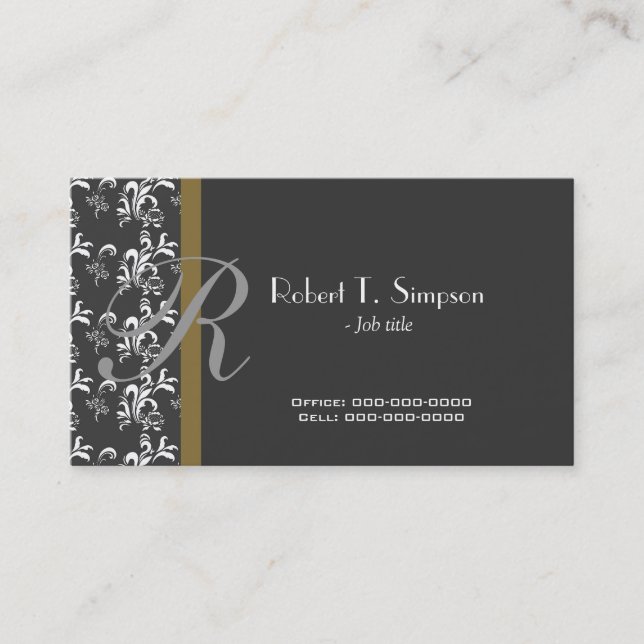 cool, elegant simple damask monogram business card (Front)
