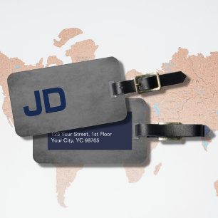 Cool Elegant Texture Grey Blue Monogram Luggage Tag