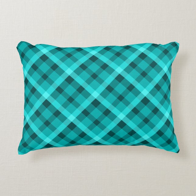 Cool Elegant Turquoise Plaid Accent Pillow (Front)