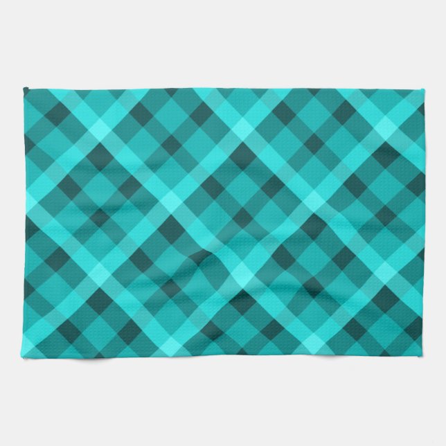 Cool Elegant Turquoise Plaid Kitchen Towel (Horizontal)