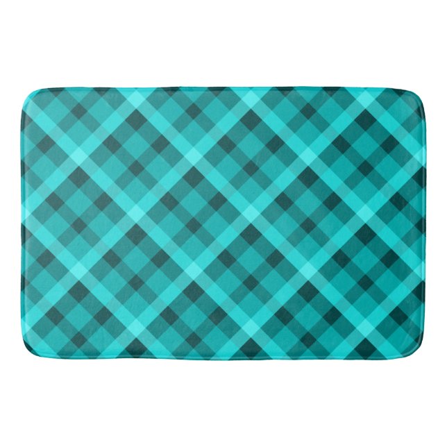 Cool Elegant Turquoise Plaid Large Bath Mat (Front)