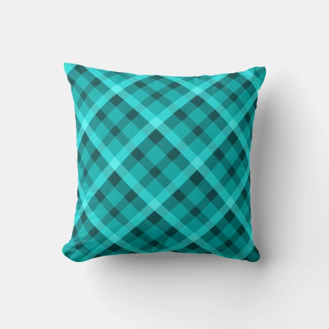 Cool Elegant Turquoise Plaid Throw Pillow (Front)
