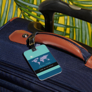 Cool & Elegant World Travel Blue Luggage Tag