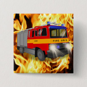Cool Emergency Fire Engine Cartoon Design for Kids 15 Cm Square Badge