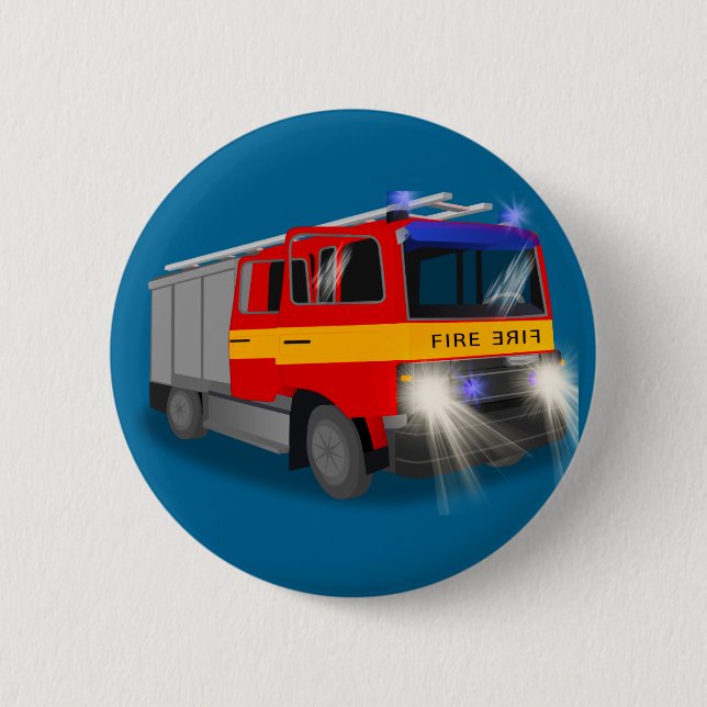 Cool Emergency Fire Engine Cartoon Design for Kids 6 Cm Round Badge (Front)