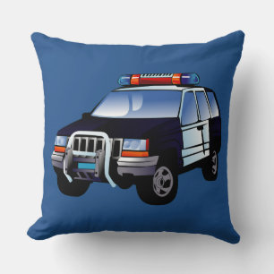 Cool Emergency Police Car Cartoon Design for Kids Cushion
