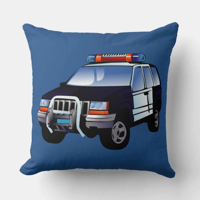 Cool Emergency Police Car Cartoon Design for Kids Cushion (Front)