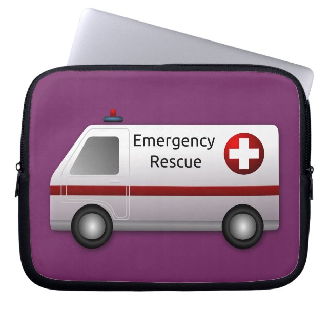Cool Emergency Rescue Ambulance Cartoon Design Laptop Sleeve (Front)