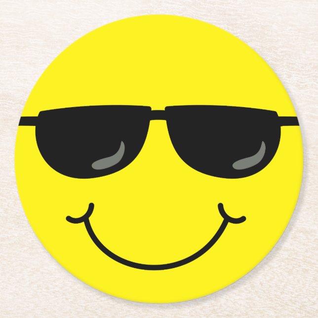 Cool Emoji Face with Sunglasses Round Paper Coaster (Front)