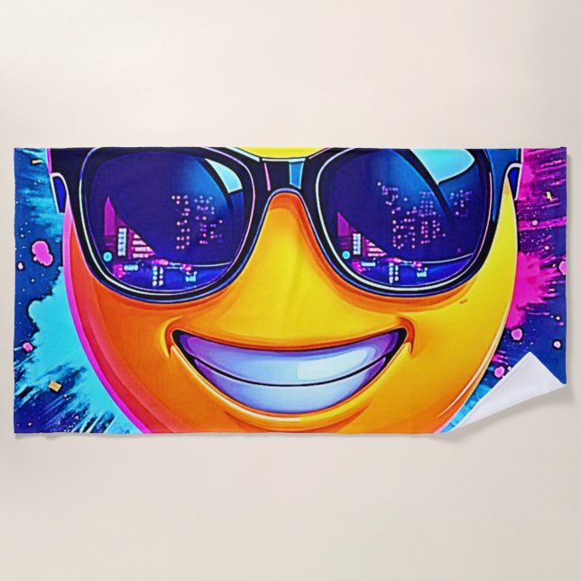 Cool 😎 Emoji Splash Fun Beach Towel (Front)