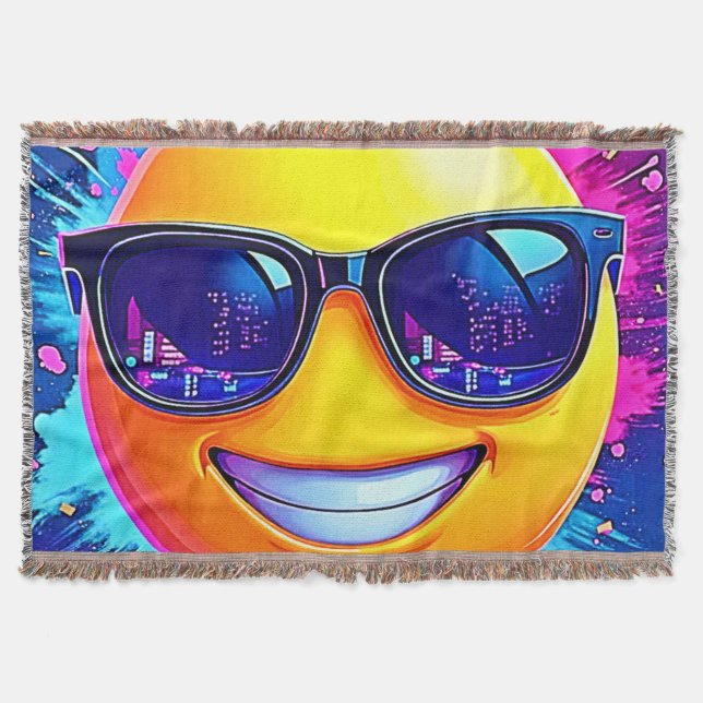 Cool 😎 Emoji Splash Fun Throw Blanket (Front)