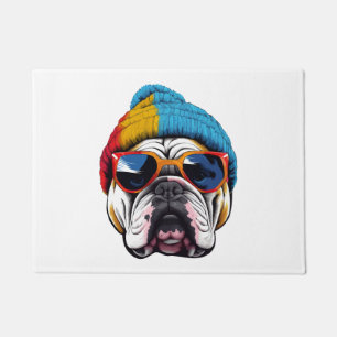 Cool English Bulldog Wearing A Beanie Hat Doormat