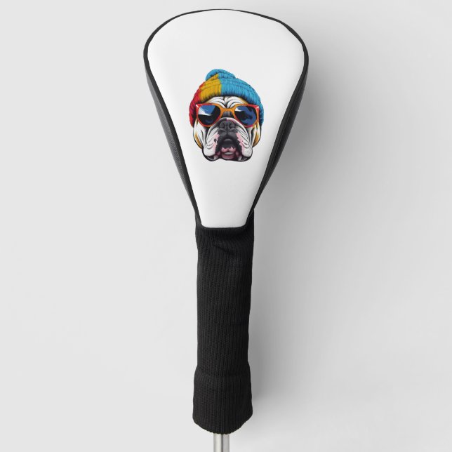 Cool English Bulldog Wearing A Beanie Hat Golf Head Cover (Front)