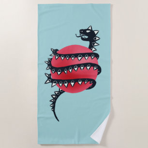 Cool Evil Black Dragon Snake Monster Beach Towel