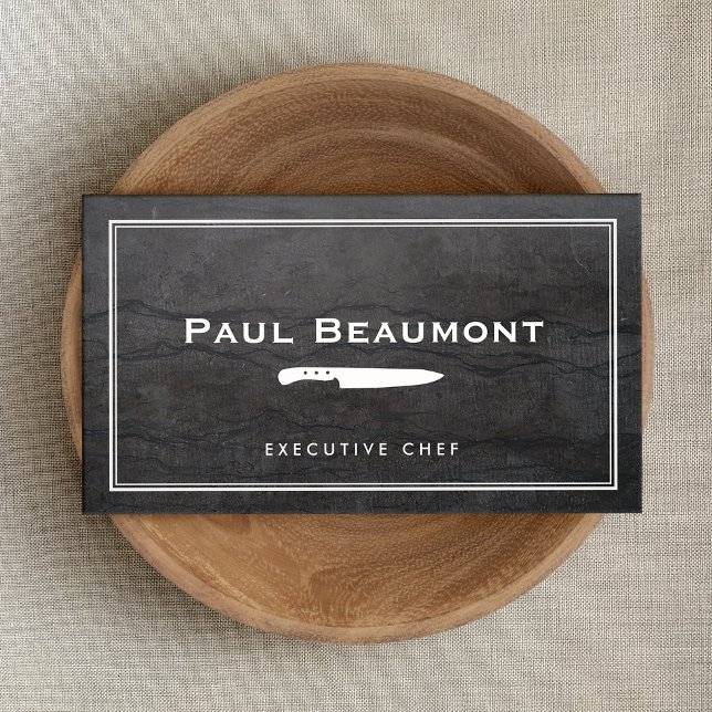 Cool Executive Chef Knife Logo Black Granite Business Card (Creator Uploaded)