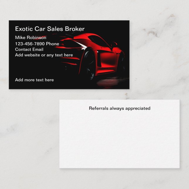 Cool Exotic Car Sales Broker Business Cards (Front/Back)