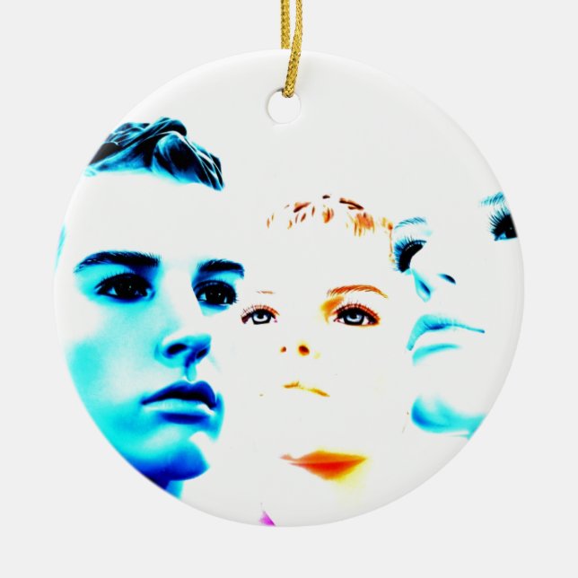 Cool faces (three) friends, minimalist design ceramic ornament (Front)