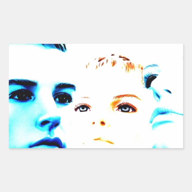 Cool faces (three) friends, minimalist design rectangular sticker (Front)