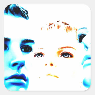 Cool faces (three) friends, minimalist design square sticker