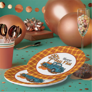 cool Fall plaid Seasonal truck party Paper Plate