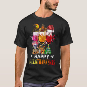 Cool Fall Themed Drinking Mum Hallothanksmas Drink T-Shirt