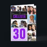 Cool Family Friends Photo Collage Happy Birthday Card<br><div class="desc">This cool and cute happy birthday greeting card is perfect for any friend or family member. It features twelve customizable photograph pictures with the quote, "Happy Birthday, " in white with the name and age "30" (which can be changed to any age) in bright purple on top of black and...</div>