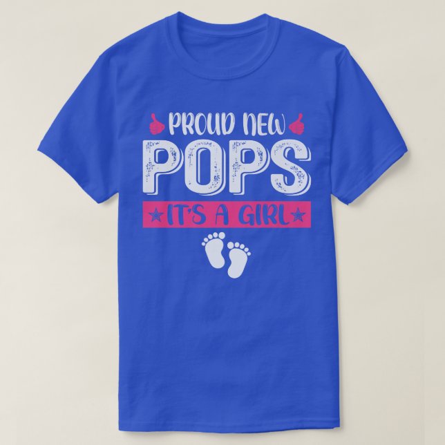 Cool Family Proud New Pops It's A Girl Gender Reve T-Shirt (Design Front)