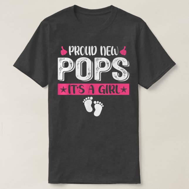 Cool Family Proud New Pops It's A Girl Gender Reve T-Shirt (Design Front)
