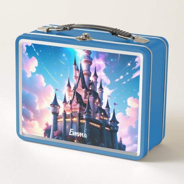Cool Fantasy Castle Custom Script Name Metal Lunch Box (Front)