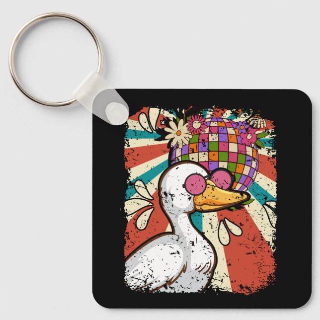 Cool Farm Animal Disco Ball Sunglasses Retro Silly Key Ring (Front)