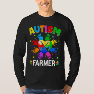 Cool Farmer Autism Awareness Heart Puzzle Raising T-Shirt