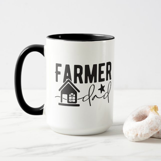 Cool Farmer Dad word art add monogram Mug (With Donut)