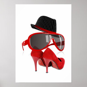 Cool Fashion ladies red hat shoes & glasses Poster