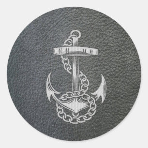 Cool fashionable silver metal shine effects anchor classic round sticker