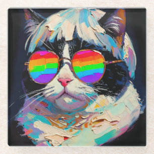Cool Fat Cat (Painting #1 / Black) Glass Coaster