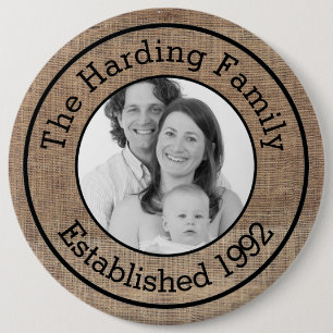 Cool Faux Burlap Customised Family Photo 6 Cm Round Badge