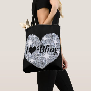 Cool Faux Diamonds 'I Love Bling' Heart Design Tote Bag