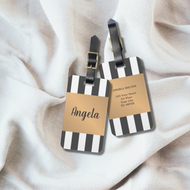 Cool Faux Gold Grey White Stripes Luggage Tag (Creator Uploaded)