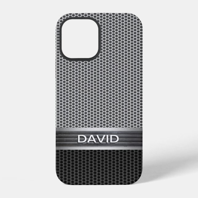 Cool Faux Metal Steel Mesh Custom Name iPhone Case (Back)