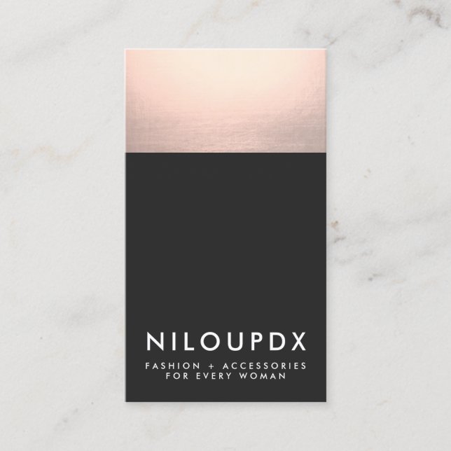Cool Faux Rose Gold Foil and Black Modern Business Card (Front)