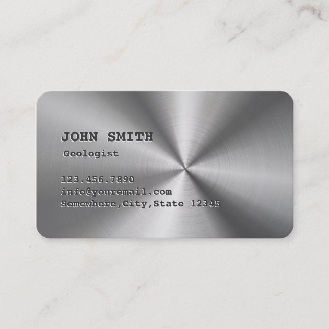 Cool Faux Stainless Steel Geologist Business Card (Front)
